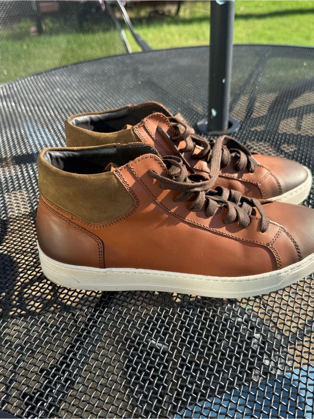 Bruno Magli Brown Leather Chukka Sneakers with Olive Suede Collar